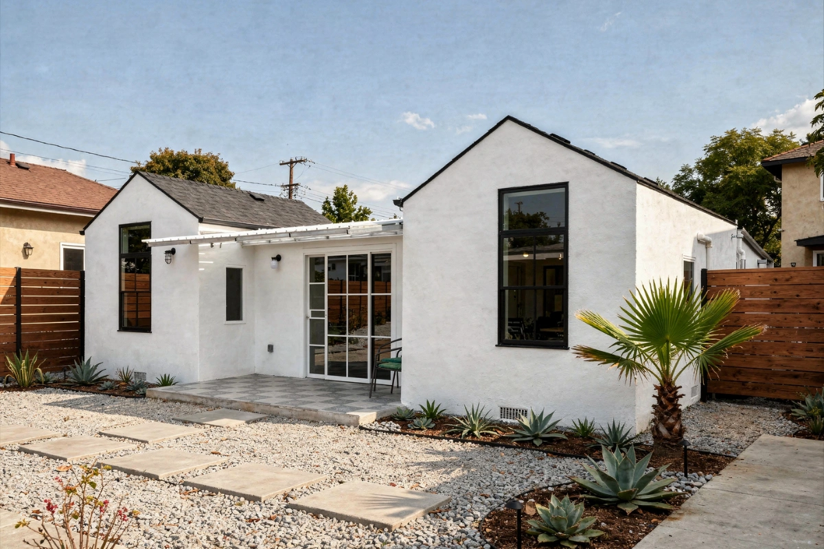 modern attached accessory dwelling unit built by ADU Now LA in a Los Angeles backyard